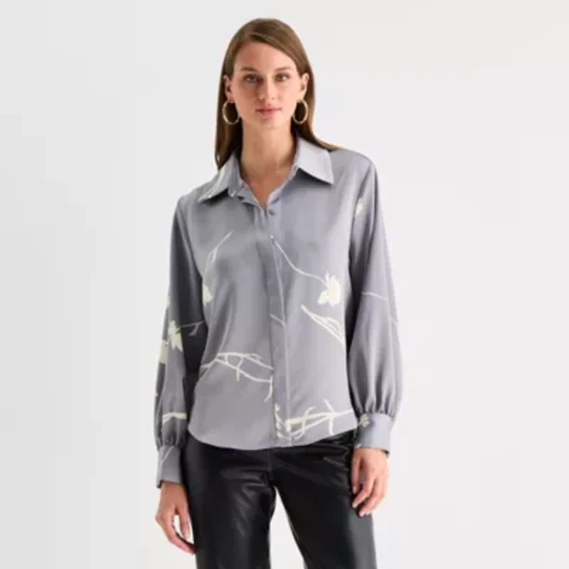 Worthington Womens Long Sleeve Satin Blouse