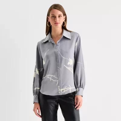 Worthington Womens Long Sleeve Satin Blouse