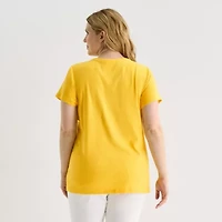 St. John's Bay Womens Plus V Neck Short Sleeve T-Shirt