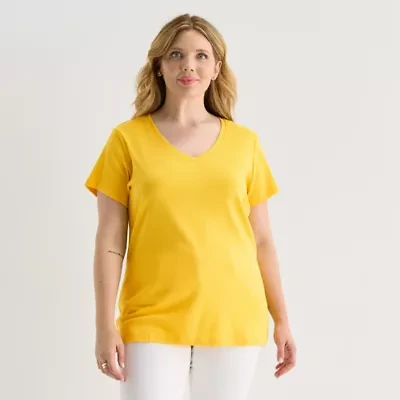 St. John's Bay Womens Plus V Neck Short Sleeve T-Shirt