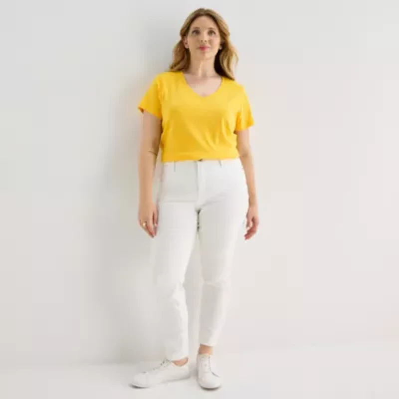 St. John's Bay Womens Plus V Neck Short Sleeve T-Shirt