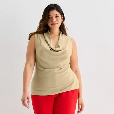 Worthington Womens Plus Cowl Neck Sleeveless Blouse