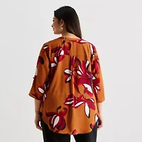 Worthington Womens Plus Split Crew Neck 3/4 Sleeve Blouse