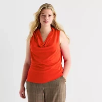 Worthington Womens Plus Cowl Neck Sleeveless Blouse