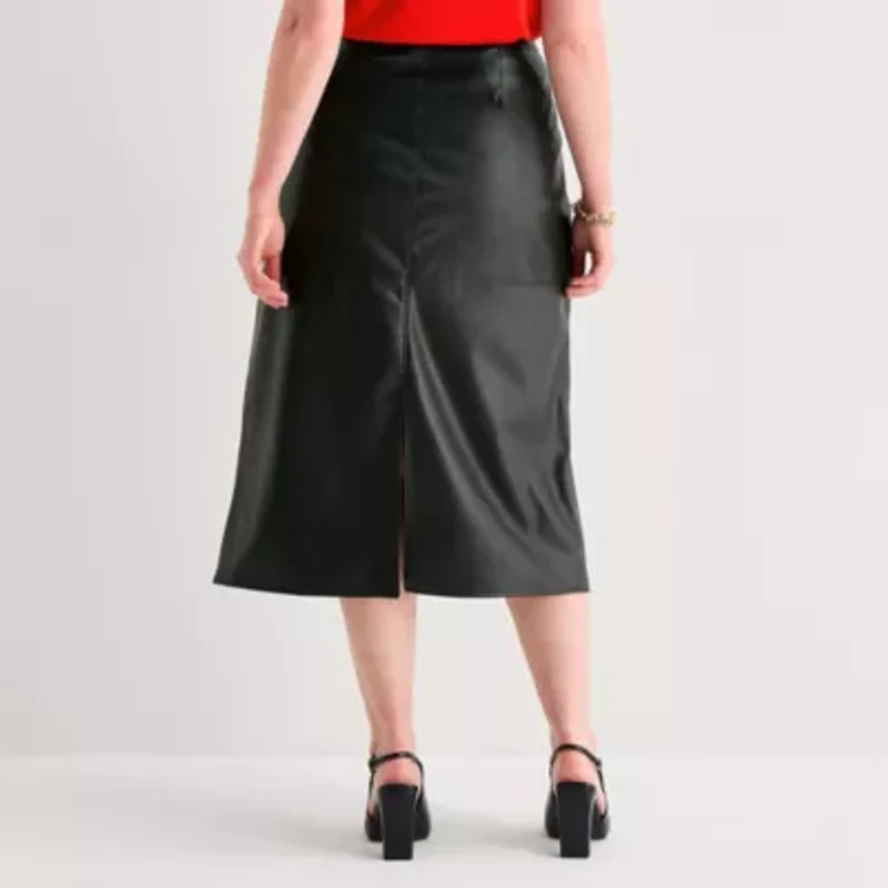 Worthington Womens Plus Midi Faux Leather Pencil Skirt