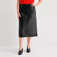 Worthington Womens Plus Midi Faux Leather Pencil Skirt
