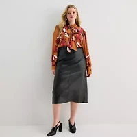 Worthington Womens Plus Split Tie Neck Long Sleeve Blouse