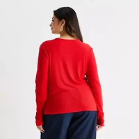 Worthington Womens Plus Crew Neck Long Sleeve Blouse