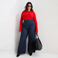 Worthington Womens Plus Crew Neck Long Sleeve Blouse