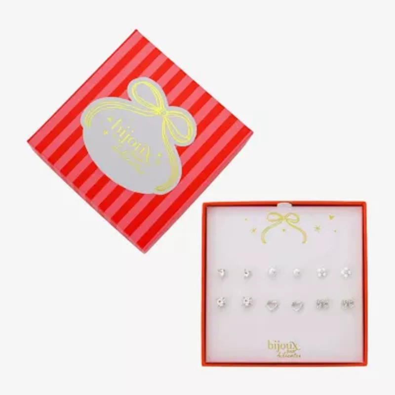 Bijoux Bar Delicates Womens Glass Bow Flower Heart 6 Pair Earring Set