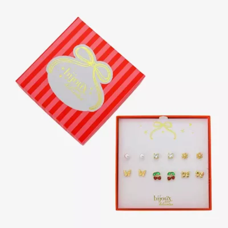 Bijoux Bar Delicates Gold Tone Womens Red Glass Bow Butterfly Cherries 6 Pair Earring Set