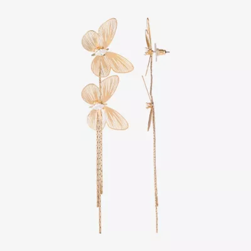 JS Jessica Simpson Gold Tone Womens Crystal Butterfly Drop Earrings
