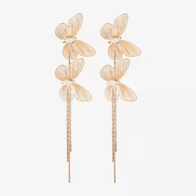 JS Jessica Simpson Gold Tone Womens Crystal Butterfly Drop Earrings