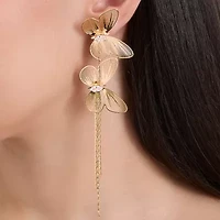 JS Jessica Simpson Gold Tone Womens Crystal Butterfly Drop Earrings