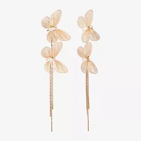 JS Jessica Simpson Gold Tone Womens Crystal Butterfly Drop Earrings