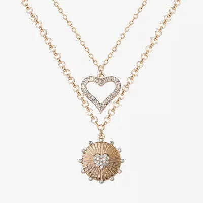 JS Jessica Simpson Womens Crystal Alloy Heart Pendant Necklace