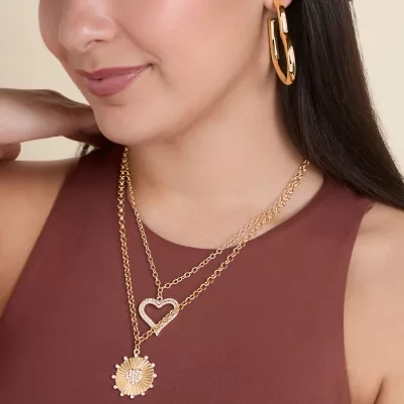 JS Jessica Simpson Womens Crystal Alloy Heart Pendant Necklace