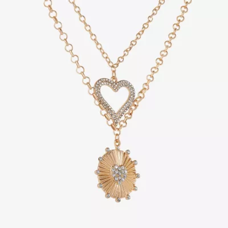 JS Jessica Simpson Womens Crystal Alloy Heart Pendant Necklace