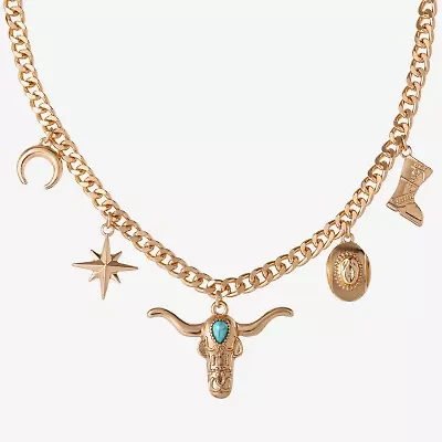 JS Jessica Simpson Gold Tone Western Womens Blue 16 Inch Statement Necklace
