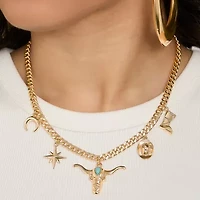 JS Jessica Simpson Gold Tone Western Womens Blue 16 Inch Statement Necklace