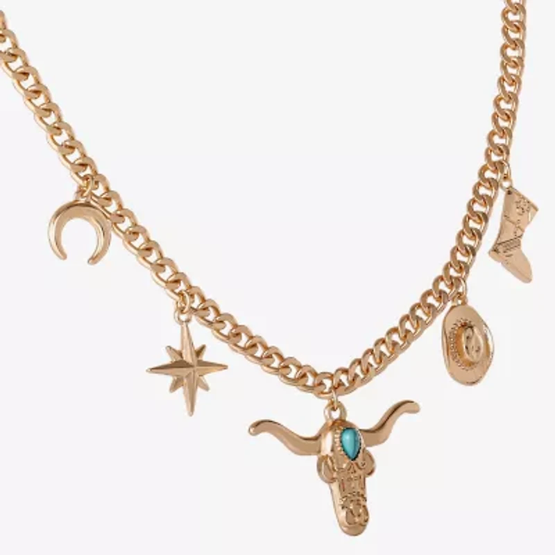 JS Jessica Simpson Gold Tone Western Womens Blue 16 Inch Statement Necklace