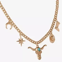 JS Jessica Simpson Gold Tone Western Womens Blue 16 Inch Statement Necklace
