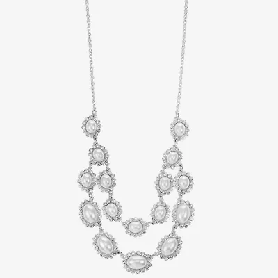 Monet Jewelry Timeless Silver Tone Halo Multi Layer Womens Glass 18 Inch Strand Necklace