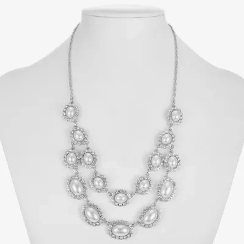 Monet Jewelry Timeless Silver Tone Halo Multi Layer Womens Glass 18 Inch Strand Necklace
