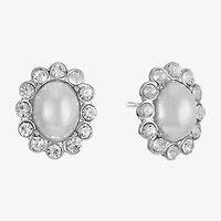 Monet Jewelry Timeless Silver Tone Halo Glass Simulated Pearl 17mm Oval Stud Earrings