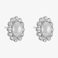 Monet Jewelry Timeless Silver Tone Halo Glass Simulated Pearl 17mm Oval Stud Earrings