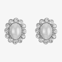 Monet Jewelry Timeless Silver Tone Halo Glass Simulated Pearl 17mm Oval Stud Earrings