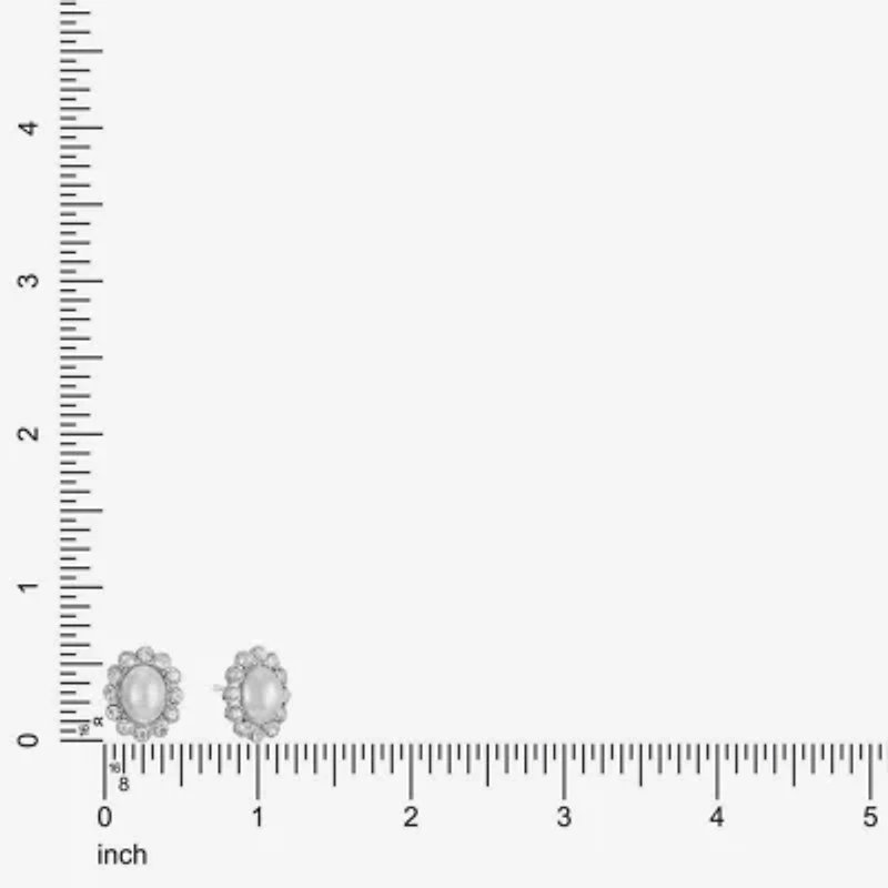 Monet Jewelry Timeless Silver Tone Halo Glass Simulated Pearl 17mm Oval Stud Earrings