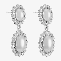 Monet Jewelry Timeless Silver Tone Halo Double Womens Glass Simulated Pearl Oval Hypoallergenic Drop Earrings