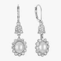 Monet Jewelry Timeless Silver Tone Halo Double Womens Glass Simulated Pearl Oval Drop Earrings