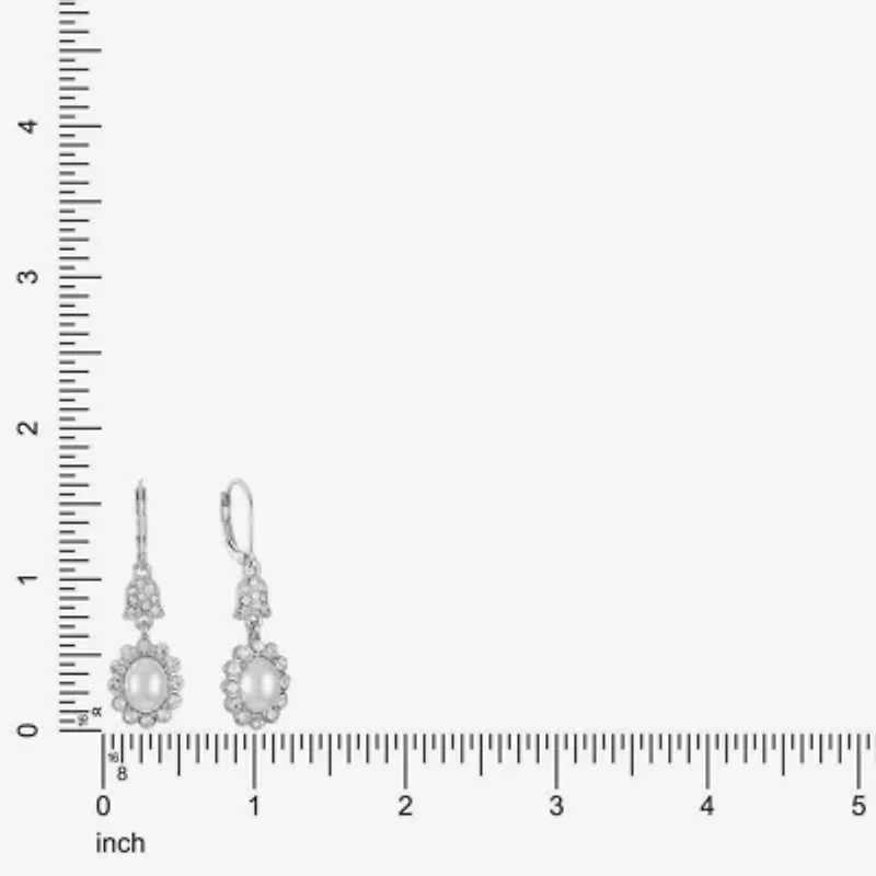 Monet Jewelry Timeless Silver Tone Halo Double Womens Glass Simulated Pearl Oval Drop Earrings