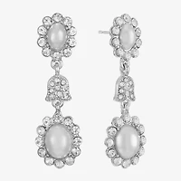 Monet Jewelry Timeless Silver Tone Halo Womens Glass Simulated Pearl Oval Hypoallergenic Drop Earrings