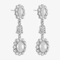 Monet Jewelry Timeless Silver Tone Halo Womens Glass Simulated Pearl Oval Hypoallergenic Drop Earrings