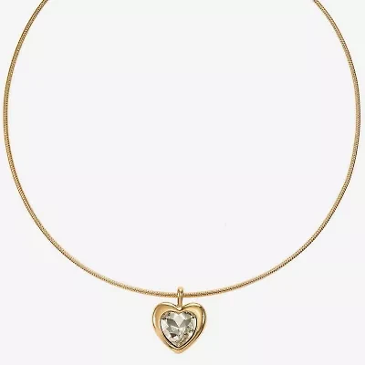 Liz Claiborne Gold Tone Collar Womens Glass Heart 17 Inch Pendant Necklace