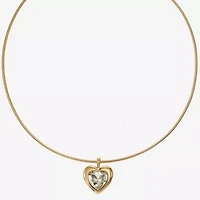 Liz Claiborne Gold Tone Collar Womens Glass Heart 17 Inch Pendant Necklace