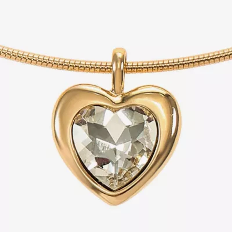 Liz Claiborne Gold Tone Collar Womens Glass Heart 17 Inch Pendant Necklace