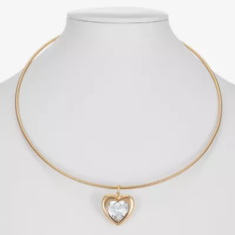 Liz Claiborne Gold Tone Collar Womens Glass Heart 17 Inch Pendant Necklace