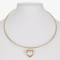 Liz Claiborne Gold Tone Collar Womens Glass Heart 17 Inch Pendant Necklace