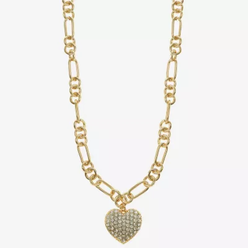 Liz Claiborne Gold Tone Pave Womens Glass Heart 28 Inch Pendant Necklace
