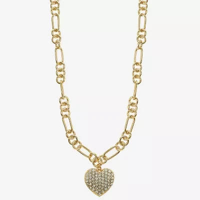 Liz Claiborne Gold Tone Pave Womens Glass Heart 28 Inch Pendant Necklace