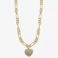 Liz Claiborne Gold Tone Pave Womens Glass Heart 28 Inch Pendant Necklace