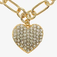 Liz Claiborne Gold Tone Pave Womens Glass Heart 28 Inch Pendant Necklace