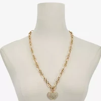 Liz Claiborne Gold Tone Pave Womens Glass Heart 28 Inch Pendant Necklace