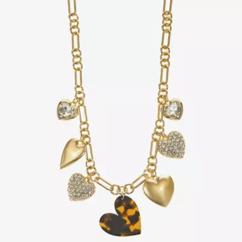 Liz Claiborne Gold Tone Charm Womens 17 Inch Collar Necklace