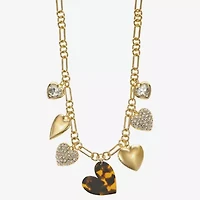 Liz Claiborne Gold Tone Charm Womens 17 Inch Collar Necklace