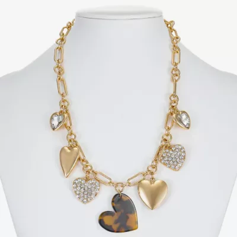 Liz Claiborne Gold Tone Charm Womens 17 Inch Collar Necklace